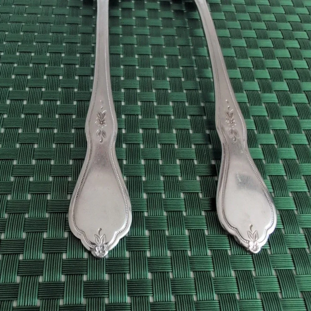 Oneida MORNING BLOSSOM Solid Serving Spoons Set Lot of 2 Stainless Burnished Vtg